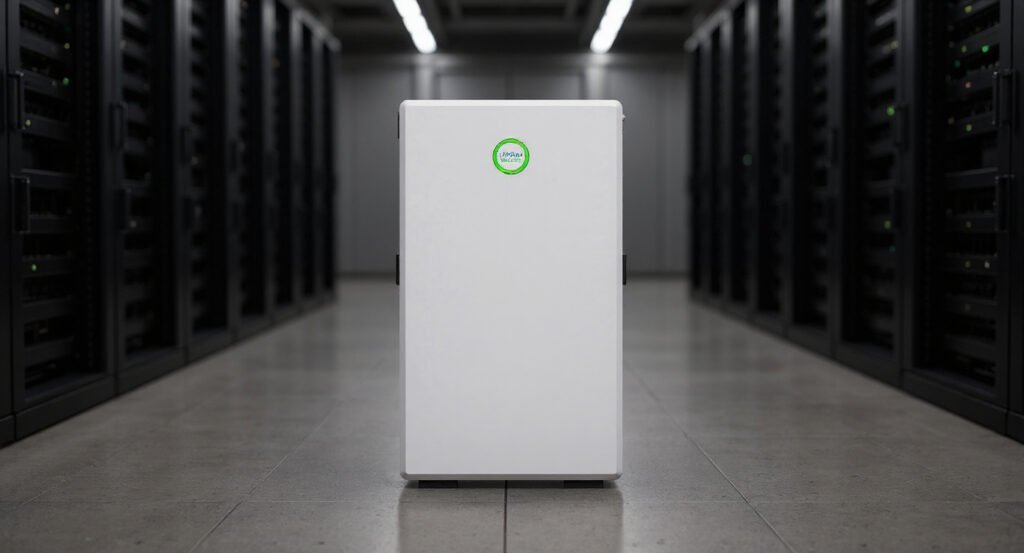W16-5A battery cabinet in a data center server hall with server racks