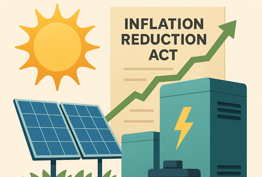 Solar power and battery storage illustration for the U.S. renewable energy article