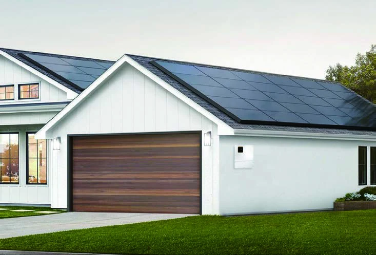 Residential home with rooftop solar panels for daytime energy generation